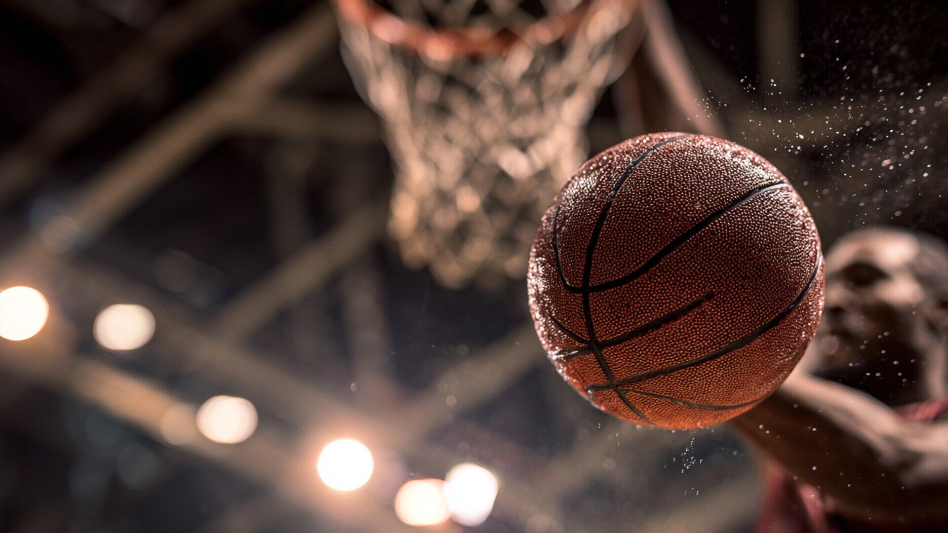 Logo NBA và VBA với cầu thủ đang ném bóng